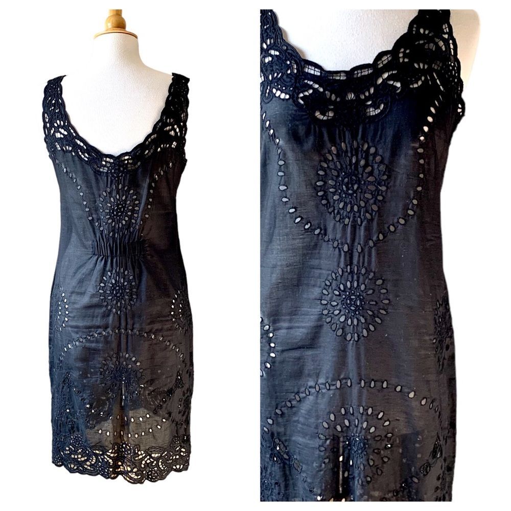 GROA Black Eyelet Lace Sheer Summer Beach Dress - Small - Picture 4 of 7